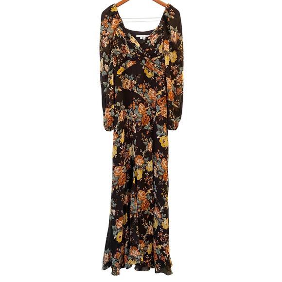Veronica Beard Avani Floral Maxi Dress US 4 Brown 100% Silk Formal Gown Roses - Picture 6 of 15